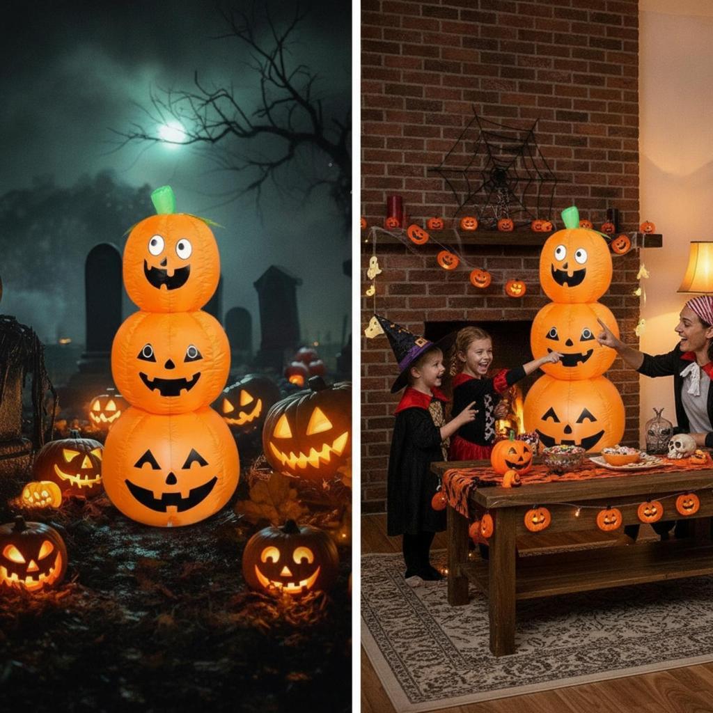 Stacked Pumpkin Inflatable Outdoor Spooky Pumpkins for Homeowners,