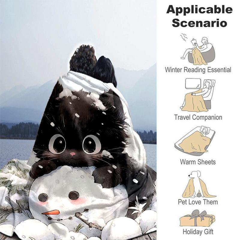 1 Stück Schneemann & Süße Katze Decke Weich Warm, Wohnzimmer, Reise, Camping, Auto Decken