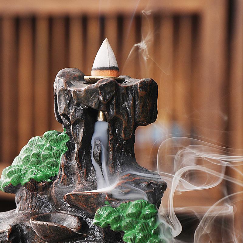 1 Pc Mountain Waterfall Counter Current Incense Burner - Enchanting Smoke Effect Relaxing Decoration for Spa Yoga Meditation 7