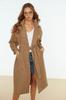 Women's Fashion Mink Belted Windbreaker Detailed Water Repellent Long Trench Coat