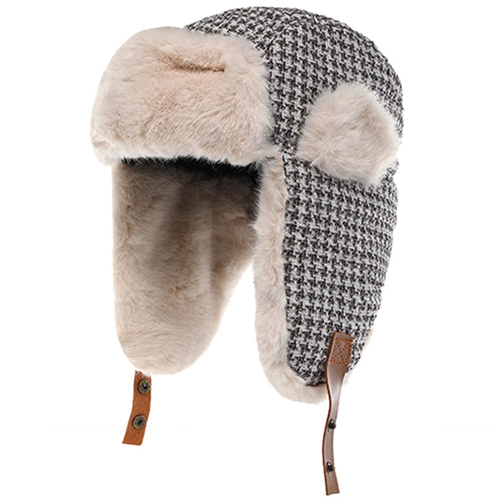 Женская пилотская шапка FUPUONE с ушками для зимнего тепла и экологичным мехом (коричневый)