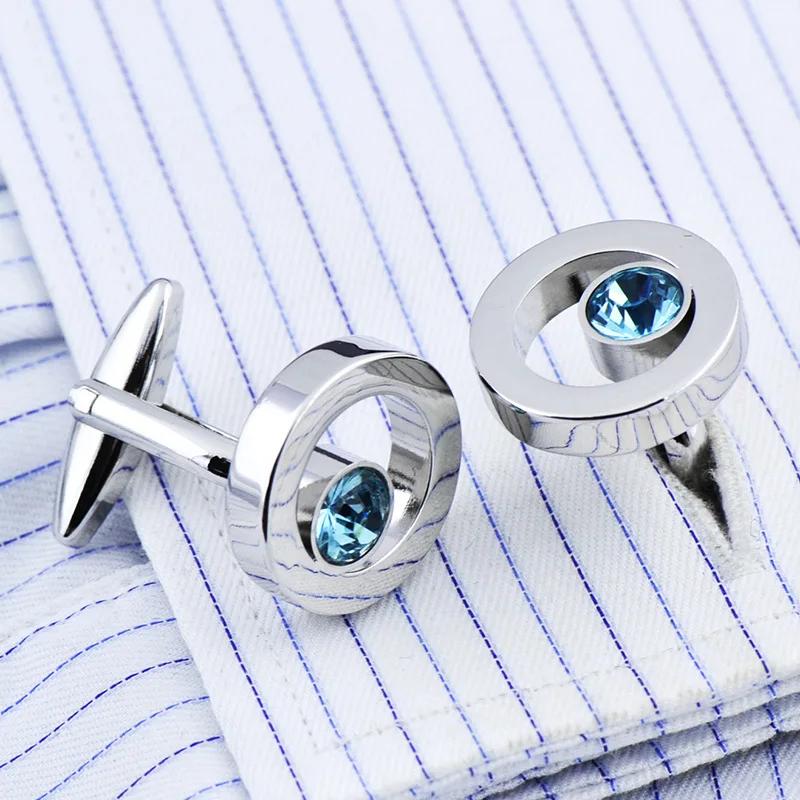 French Shirt Cufflinks Men's and Women's Business Banquet Wedding Speech Gifts Simple High Grade Metal Blue Cuff Links
