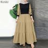 ZANZEA Women Casual Round Neck Long Sleeve Loose Patchwork Long Dress