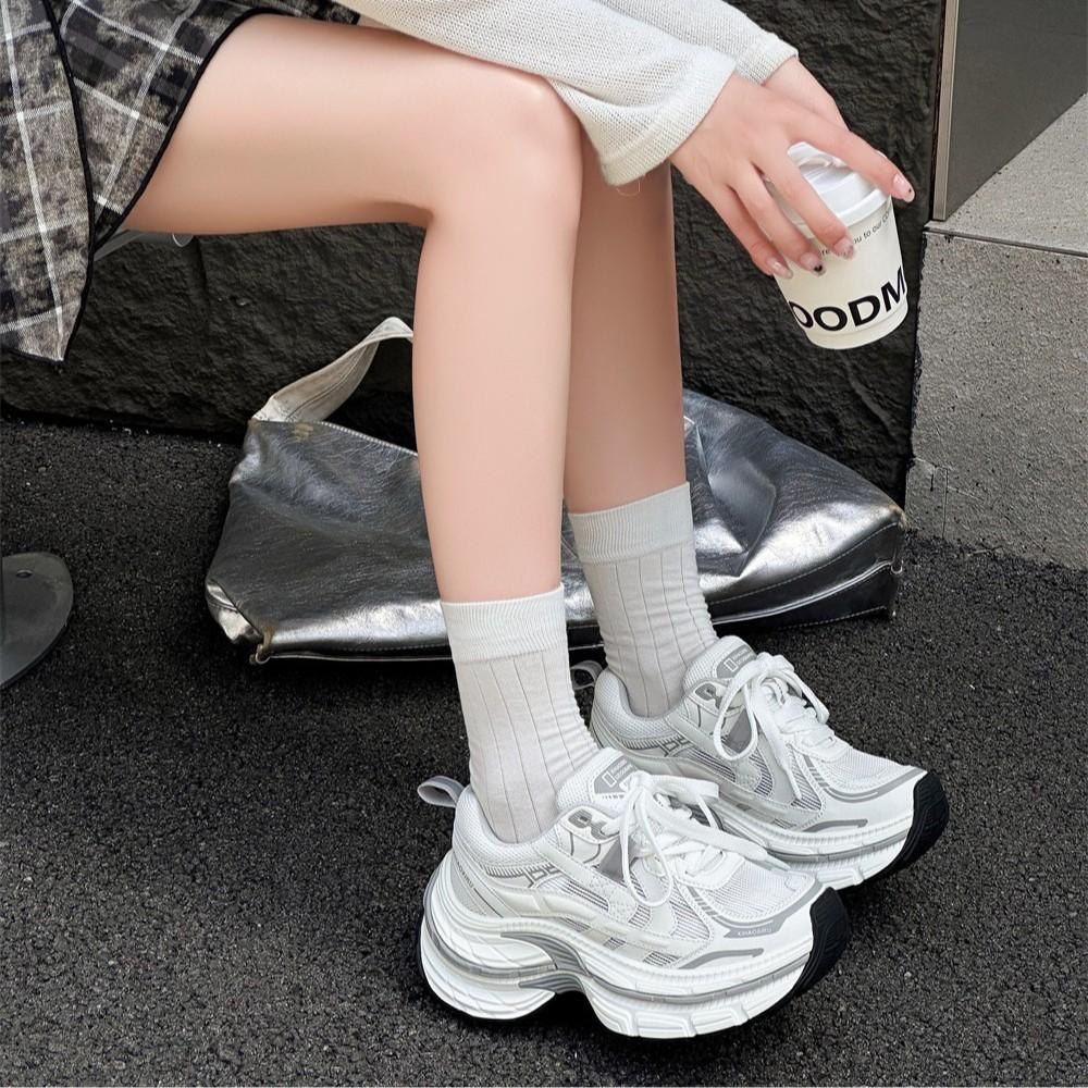 Thick-soled Paris Daddy Shoes Women's 2025 Summer New Leather Mesh Small Man Height Increase Breathable Mesh Casual Sports Shoes