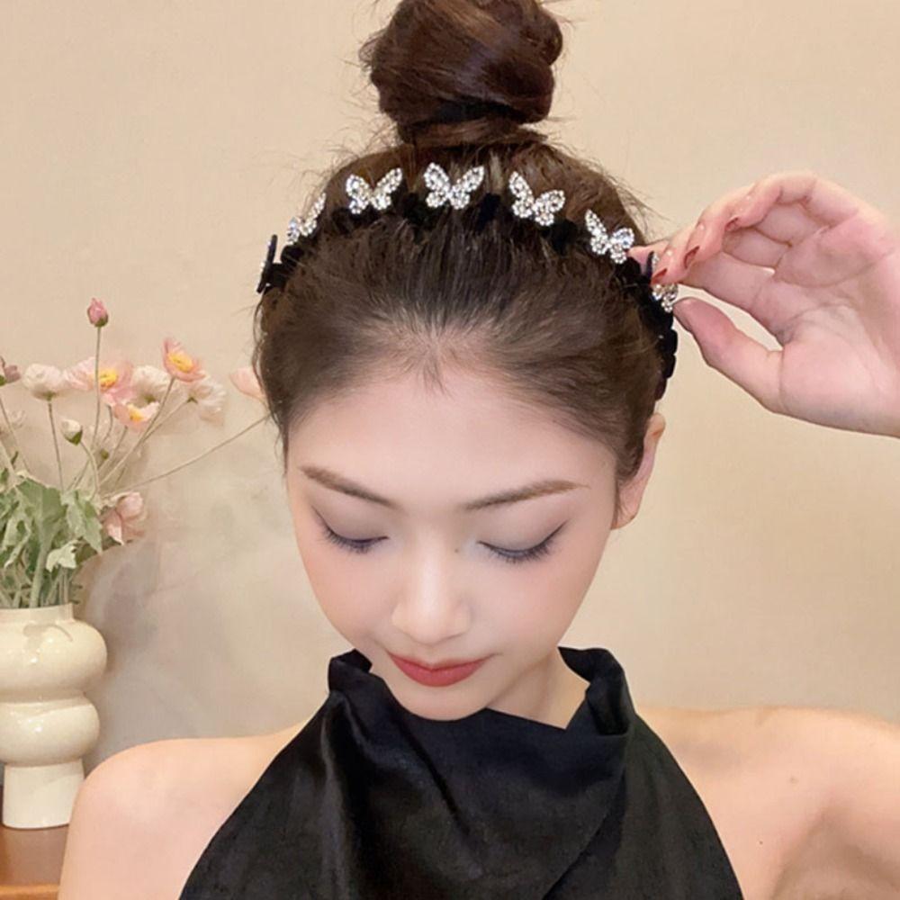 Korean Style Rhinestone Hair Hoop with Teeth Butterfly Hair Band Fashion Star Headband  Jewelry