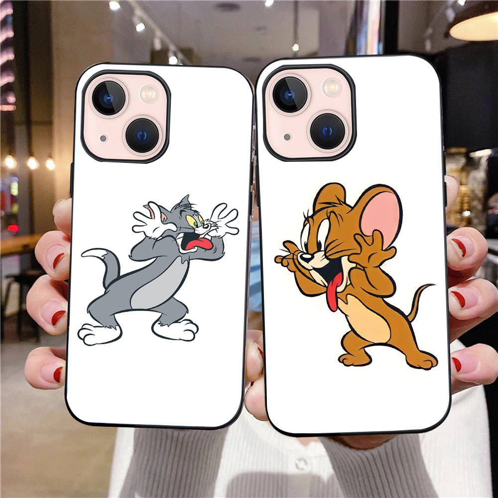 

J-5 Том и Джерри черный чехол для iPhone 16 15 14 13 12 Samsung S24 S23 Ultra Xiaomi POCO Redmi Note Realeme Moto OPPO A15 Realme VIVO Pro Max Plus 5G