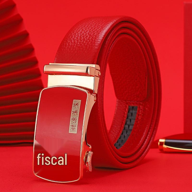 

Чоловічий червоний шкіряний ремінь на щасливий рік Дракона - Повсякденний та універсальний, зносостійкий, дизайн «Зроби статок» 130cm for 80kg to 110kg