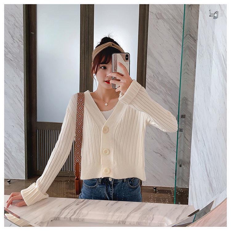 

Осенний вязаный кардиган свитер короткая повседневная куртка свободная и тонкая женская студенческая верхняя часть S