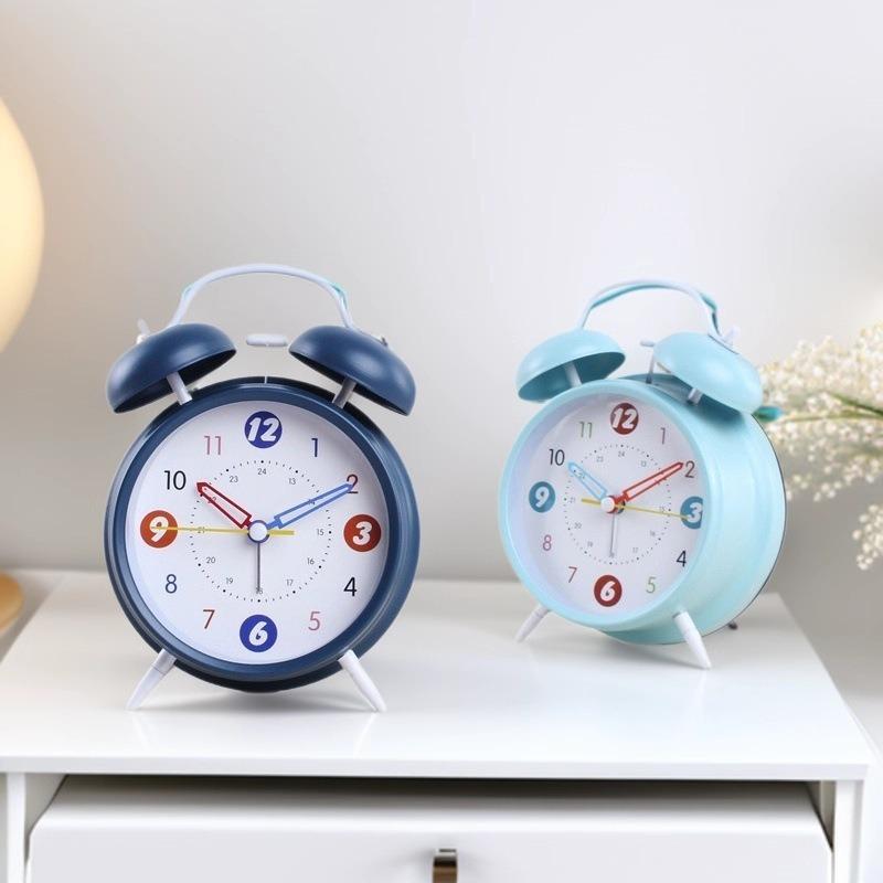 High-value 1-inch metal bell alarm clock for primary school students, children's bedside silent clock, desktop clock ornament