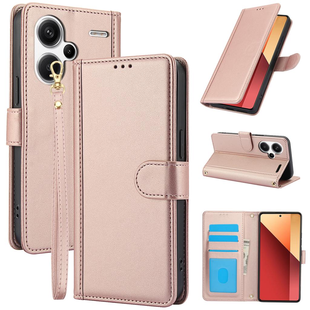 SY-003 For Xiaomi Redmi Note 13 Pro+ 5G Case PU Leather Stand View Phone Wallet Cover with Hand Strap