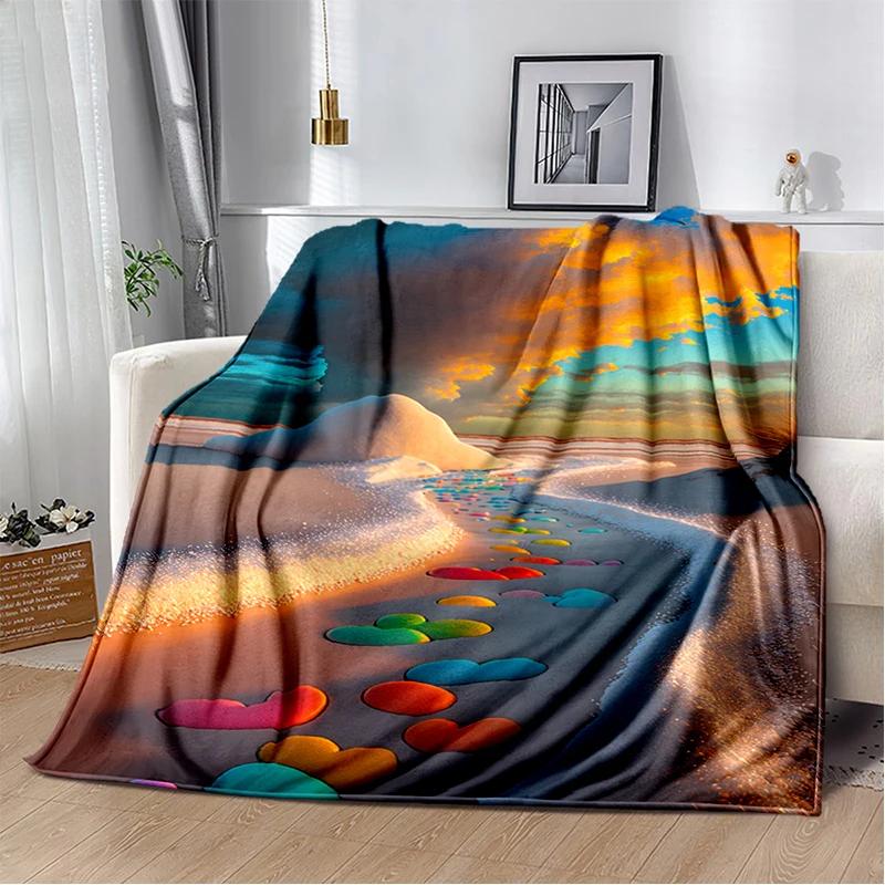 2025 New Style Beauty Colorful Pebble Road Beach Stone Scenery Blanket,Soft Throw Blanket for Home Bedroom Bed Sofa Cover Kids