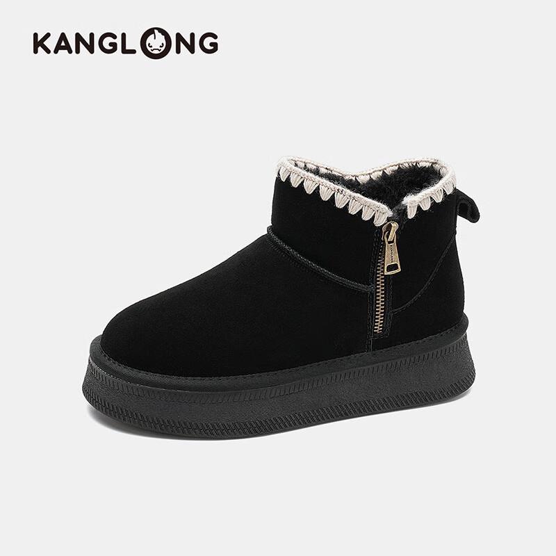 Kanglong Women s Plush-Lined Thick-Sole Snow Boots 37