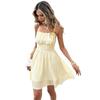 Women's Summer Spaghetti Strap Dress Square Neck High Waist A-Line Mini Dress with Ruffle Hem for Beach Vacation Party