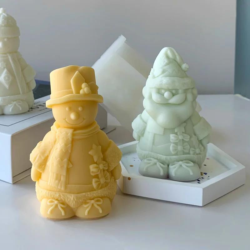 3D Snowman Santa Claus Silicone Mold DIY Aroma Candles Plaster Christmas Ornaments Mould Handmade Soap Resin Gypsum Molds
