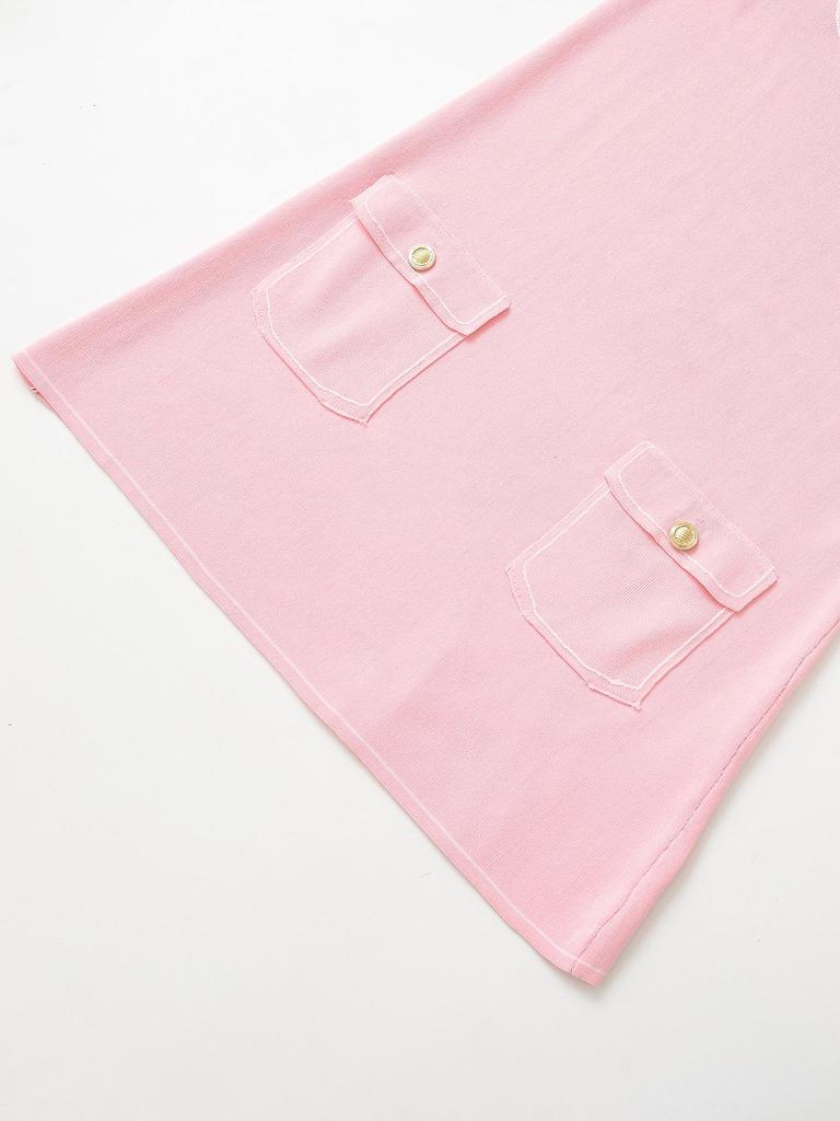 2025 Summer Women's French Sweet Casual Knit Sleeveless Dress with Pocket Brooch
