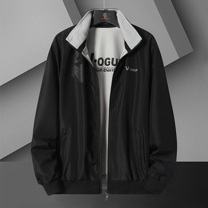 Herren Wende Windbreaker Jacke mit Stehkragen – Frühling/Herbst, Lockerer Schnitt, Große Größen.