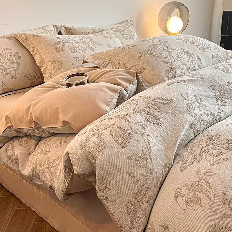 Grynos medvilnės šlifuotos lovos komplektas - Pilnas keturių dalių komplektas, įskaitant visą medvilnę sudarančius paklodę ir užvalkalus pagalvėms - Trijų dalių patalynės komplektas