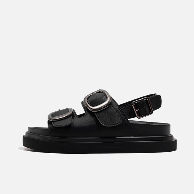 

Сандалии на толстой подошве с ремешком на щиколотке женские лето 2025 новые для улицы универсальная юбка британский стиль студенческие римские туфли 40 чёрный