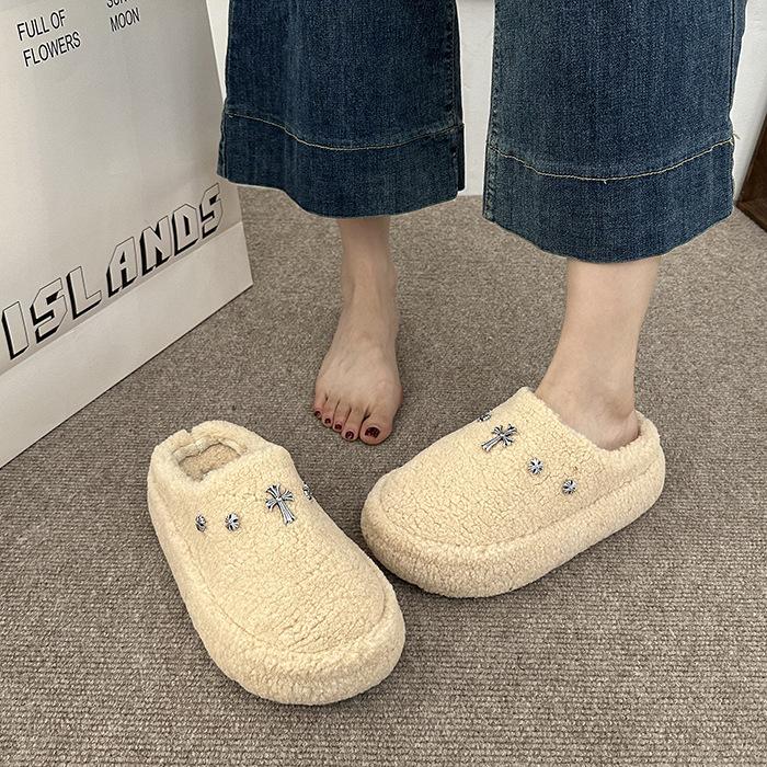 Xiaoxiangfeng bag head half slippers women's outer wear 2025 autumn and winter new thick-bottomed comfortable lazy fluffy cotton slippers tide