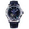 WINNER Blue Ocean Geometry Design  Transparent Skeleton Dial Mens Watch Top Brand Luxury Automatic Fashion Mechanical Watch Clock