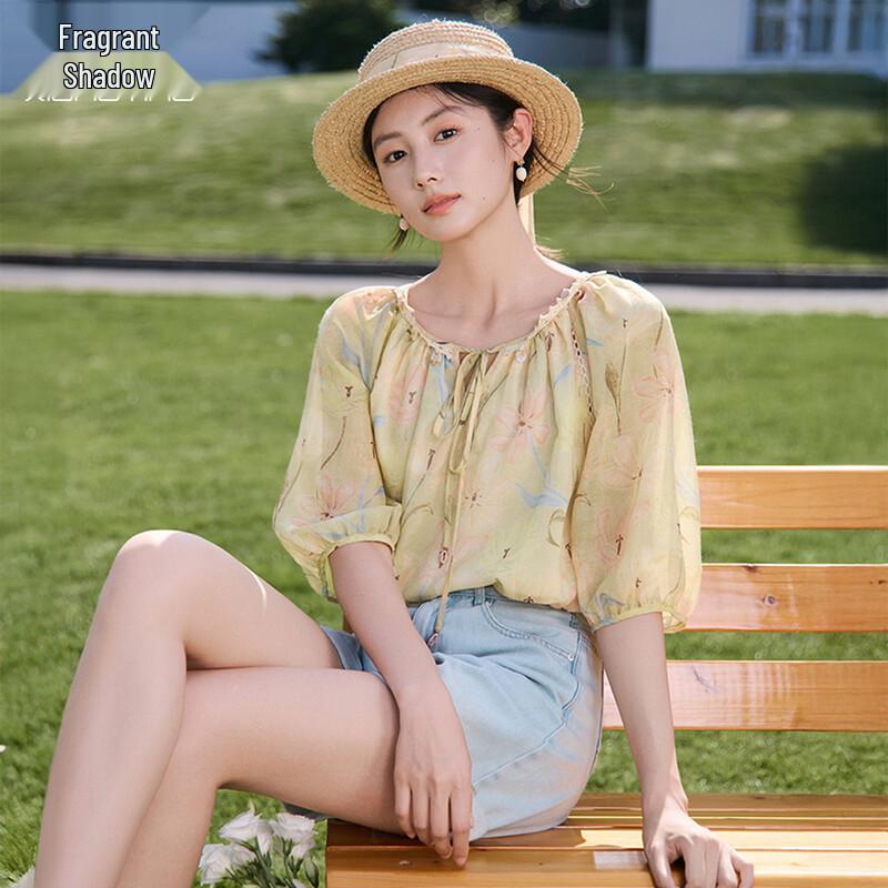 Xiangying Women s Printed Chiffon Blouse L