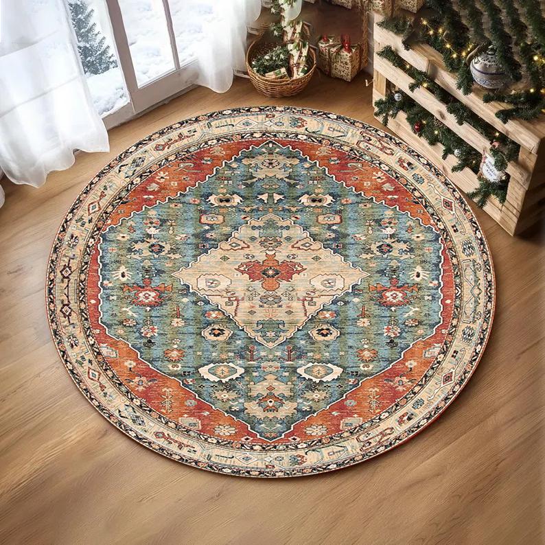 Trendiger Persischer Druck Runder Teppich Wohnzimmer Sofa Teppich Heimdeko Schlafzimmer Weicher Teppich Lounge Zimmer Couchtisch Yogamatte Stuhlmatten