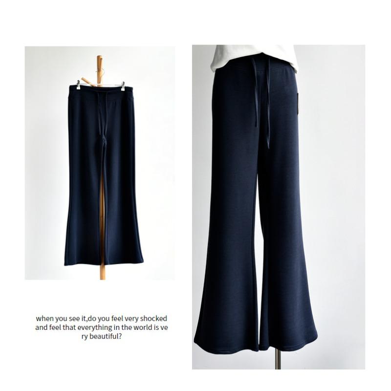 

[Tencel micro-pull floor pants] Tall spring and summer new women s clothing Tencel loose micro-horn casual trousers children xl（ 60-70kg ） Темно-синій
