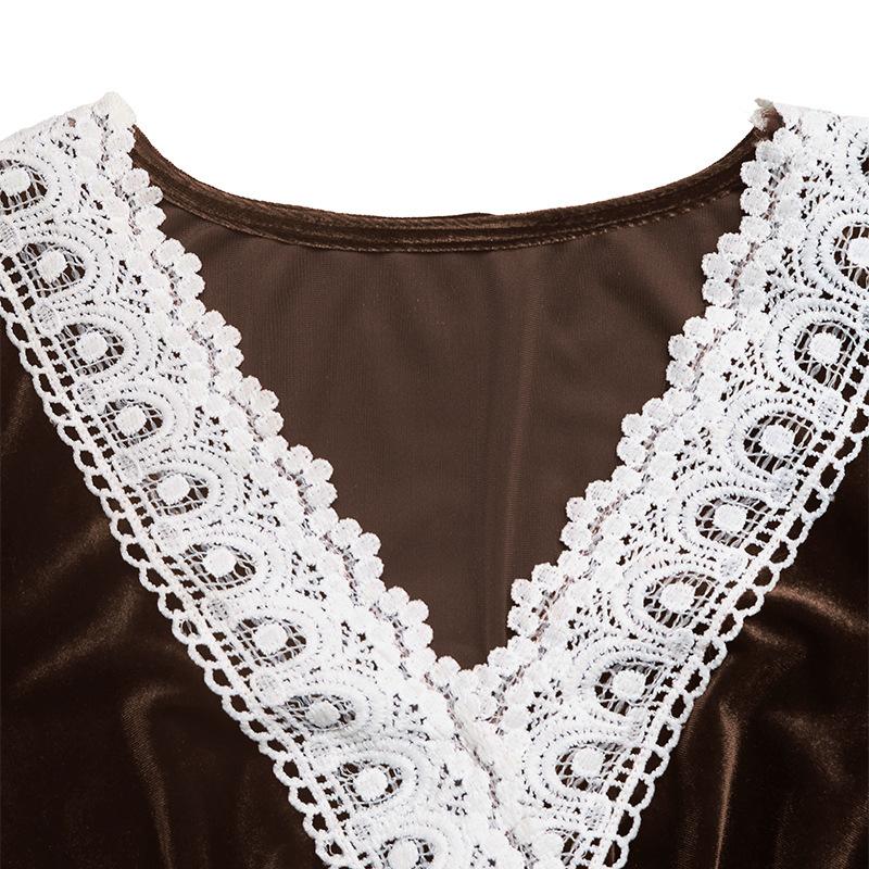 YYFS Damenmode Frühling Herbst Langarm V-Ausschnitt Hohe Taille Freizeitkleider