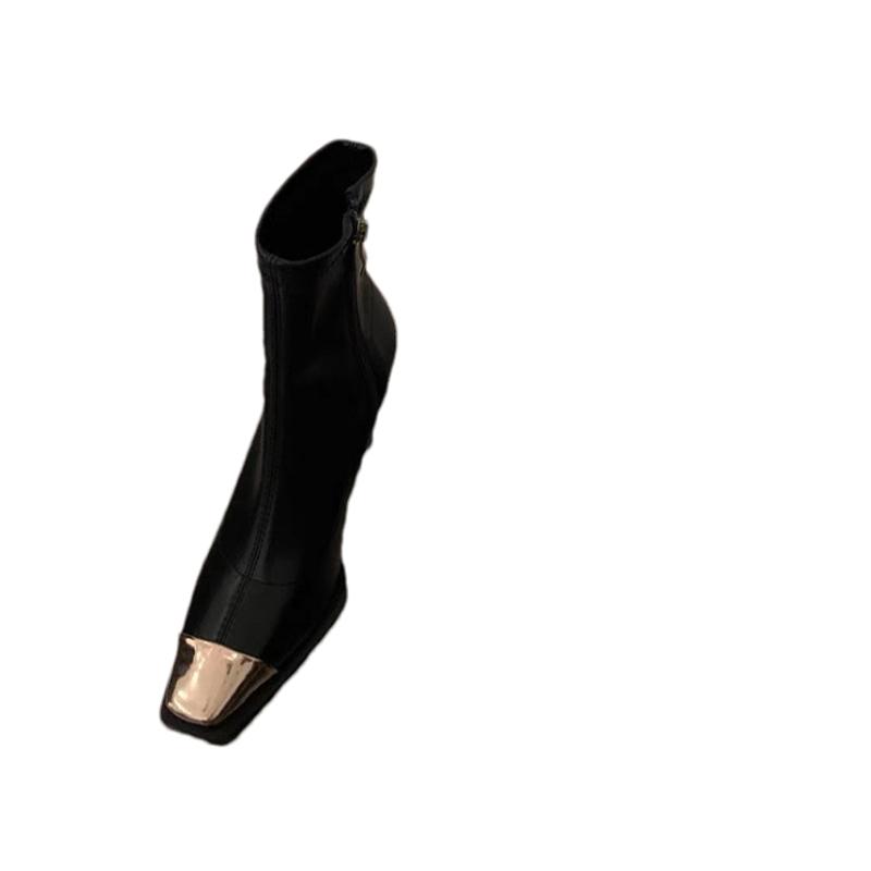 Fashion Women Square Toe Chelsea Boots Ankle Mid Heels Shoes 2024 Winter Designer New Walking Shoes Pumps Sexy Trend Dress Mujer Zapatos