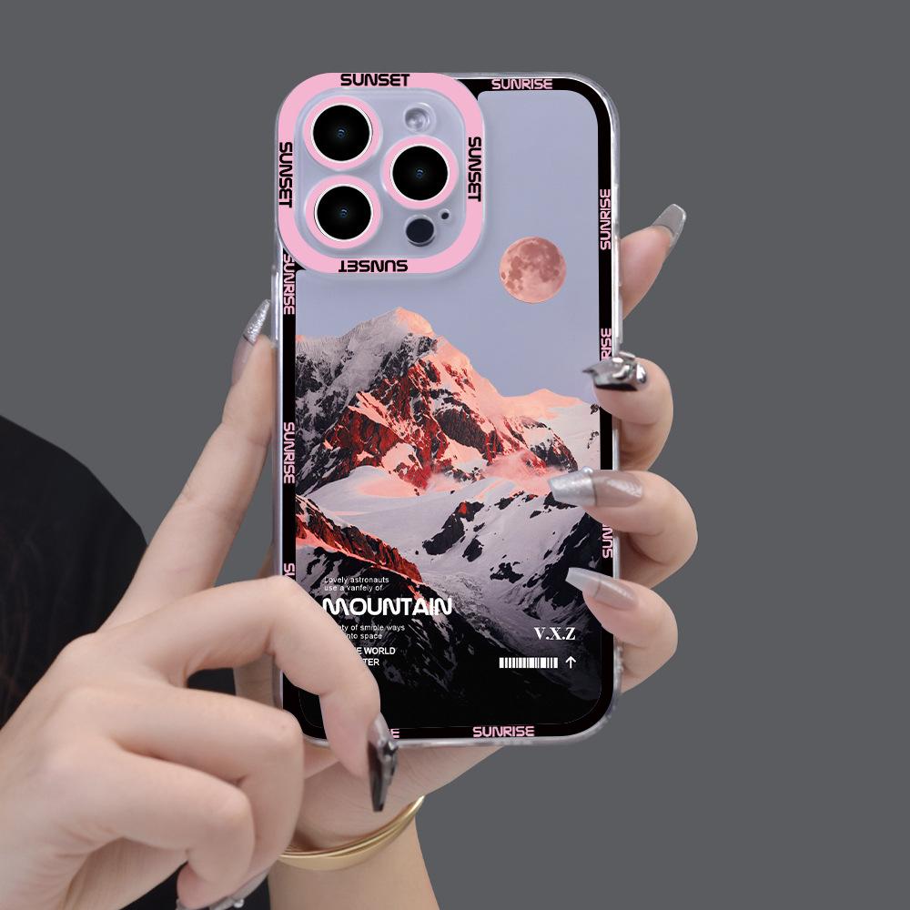 

чехол для iPhone 15: Холмистый ландшафтный рисунок с рамой с большими отверстиями, защитный чехол от падения iPhone XR прозрачный
