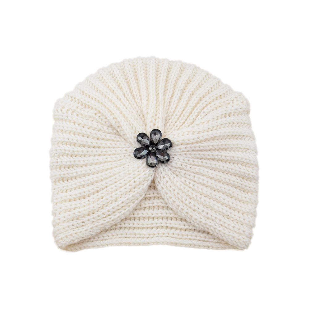 European-American Diamond Flower Knitted Wool Hat - Bohemian Crystal Indian Hat for Autumn/Winter