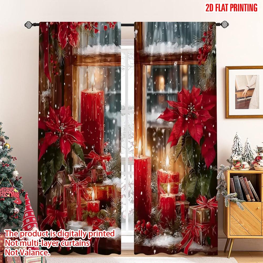 

2pcs 2D flat printing Christmas Classic Hot Curtains Christmas flower3 Digital Printed Polyester Drapes Party Decorations Use 100*130 HOOK 1pcs