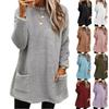 New Women's Sherpa Fleece Tunic Long Sleeve Ruffle Neck Loose Fit Warm Top With Big Pockets