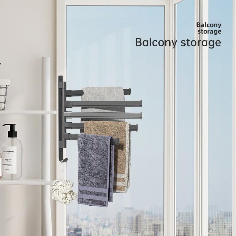 Towel Rack Swivel Wall Mounted Black Bar Hanger Rustproof Bathroom 180 Rotation
