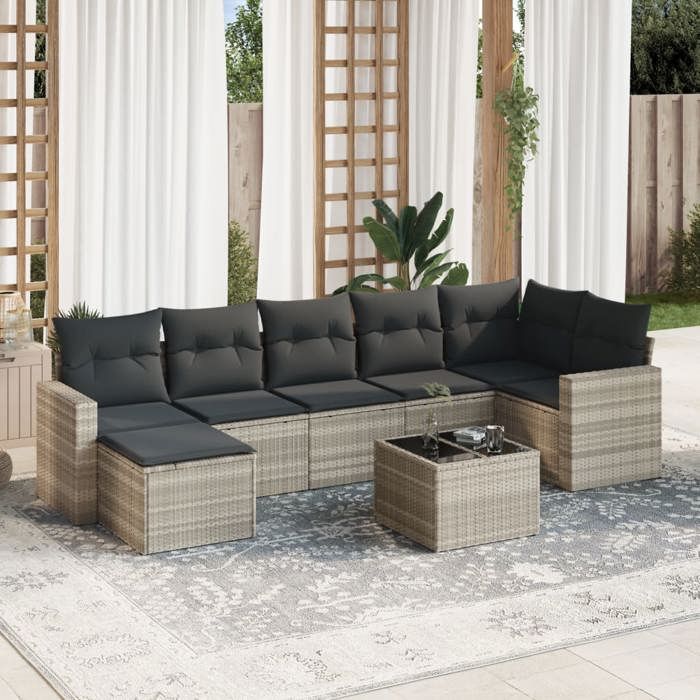 VidaXL Salon de Jardin avec Coussins 8 pcs, Canapés avec Pieds Réglables, Ensemble de Meubles d'Extérieur Patio Terrasse, 3219282
