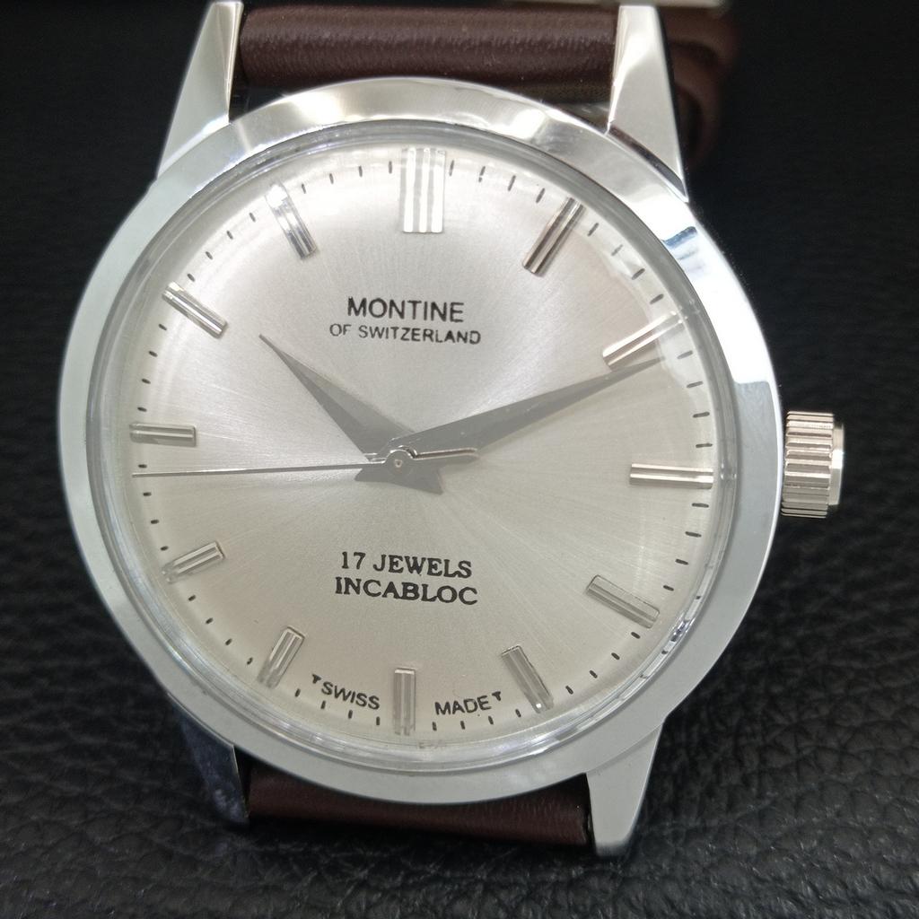 MONTINE VINTAGE CARICA MANUALE SVIZZERO DA UOMO OROLOGIO CON QUADRANTE ARGENTO RISTRUTTURATO a445228-1