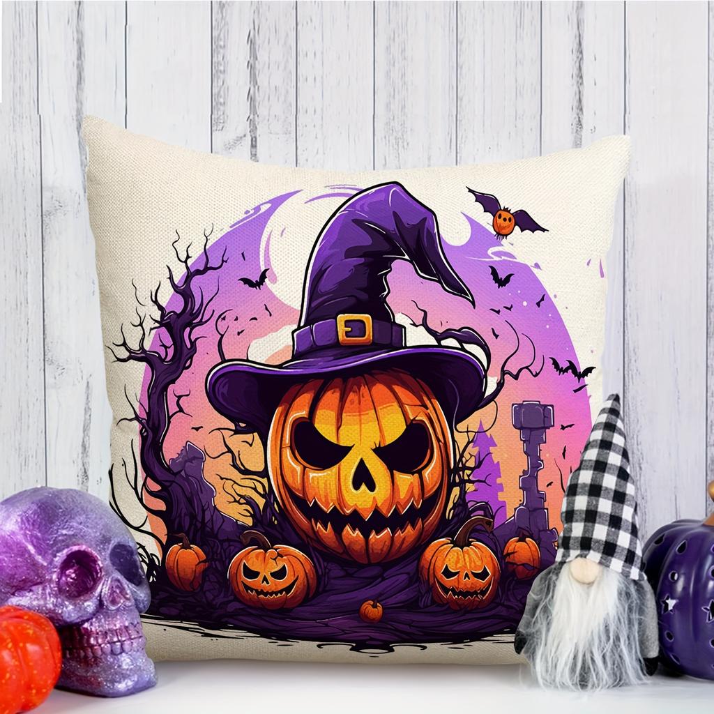 1 new skull pumpkin linen pillowcases for Halloween parties, living Home room decoration pillowcases,18*18inch