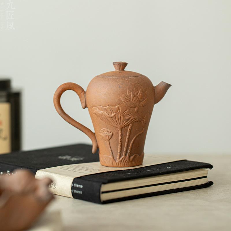 Old Rock Mud Rough Pottery Lotus Shape Tea Pot Retro Teapot Tea Kettle Tea Ceremony Tea Making Single Pot Tea Ceremony