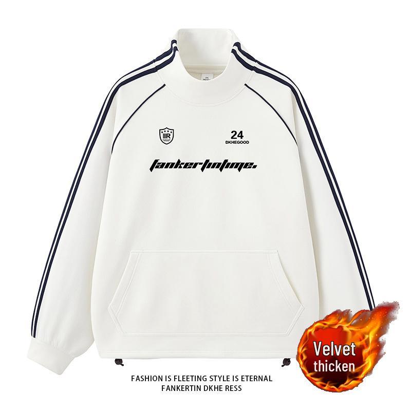 NASA Men's Trendy Long Sleeve Spring/Autumn Hoodie - Plus Size Heavyweight T-Shirt with Velvet, Solid Color, Loose Slit Design.