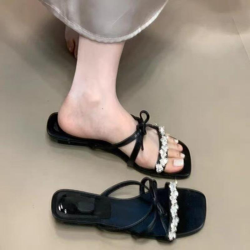 

Летний Новый Стиль Женские Хрустальные Шлепанцы с Бантом-бабочкой Лаконичные Пляжные Слайды Женские Босоножки на Толстом Каблуке для Платья Zapatos Mujer 39 чёрный