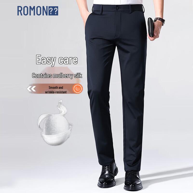 ROMON Men s Summer Silk Blend Straight Leg Business Casual Pants 29 темно-синий
