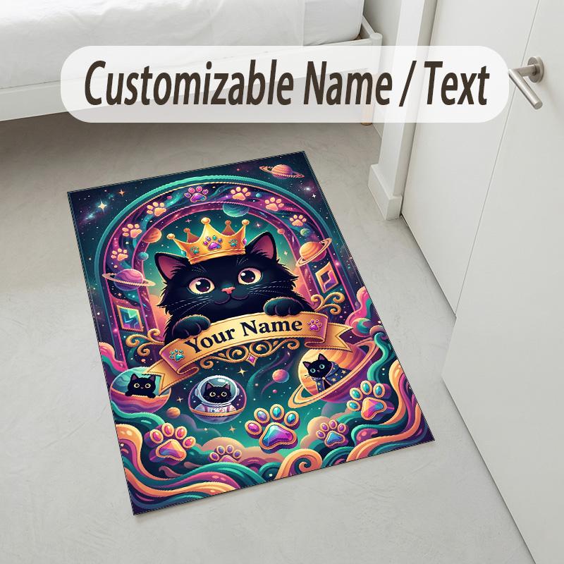 Cat Theme Crystal Velvet Rug Personalized Custom Name Text Soft Floor Mat Home Decor