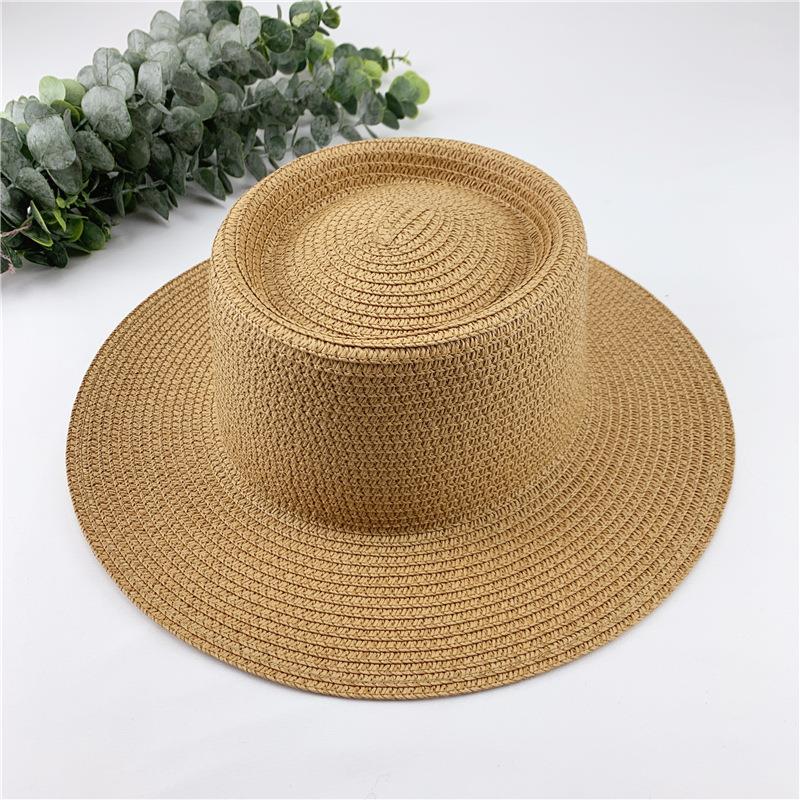 Women Spring Summer Solid New Concave Paper Straw Hat Retro French Round Beach Island Female Sunshade Hat