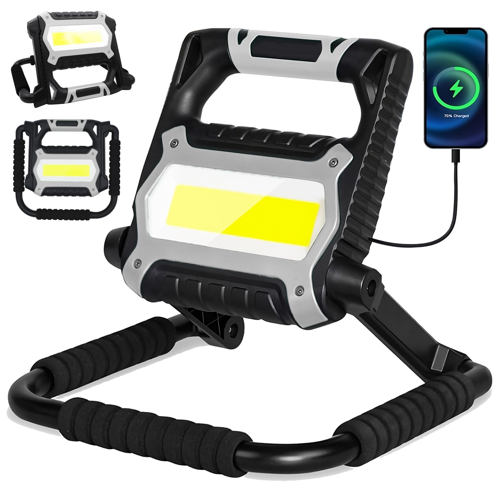 

LED Floodlight, Work Light, COB Light, Fishing Light, 4000LM, 6000mAh High Capacity, USB Rechargeable, 360° Foldable Bracket, 4 Lighting Modes, IPX6