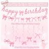 Pink Bow Happy Birthday Banner Garland and Hanging Swirls for Girl Pink Bow Coquette Birthday Party Decorations