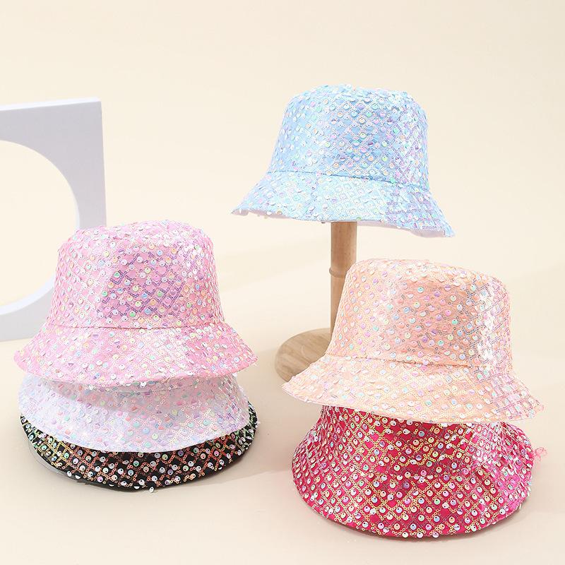 Wind Mixed Color Sequined Bucket Hat Female Fashion Versatile Internet Celebrity Face Small Hat Female Foldable Basin Hat