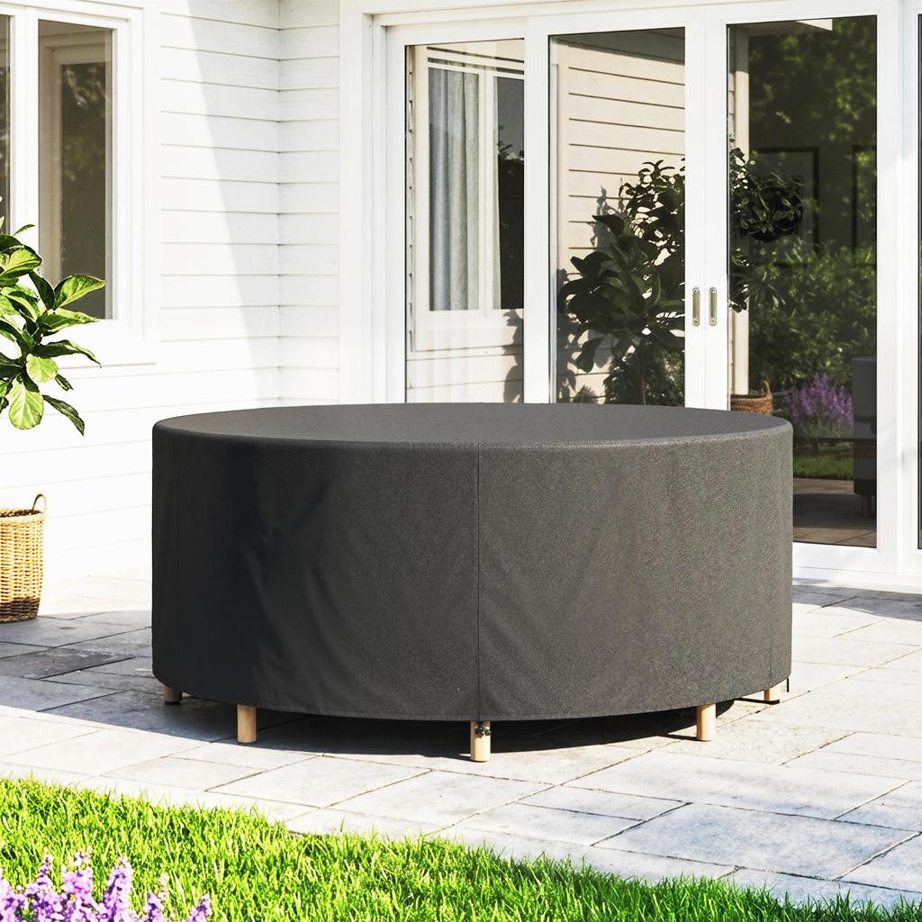 Round Garden Furniture Cover, Waterproof Garden Table Cover, 420D Heavy Duty Oxford for Outdoor, Dia.214 x 70 cm, Black