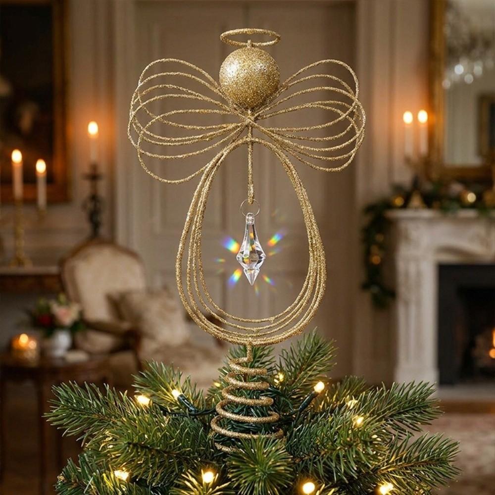 Hollow Glitter Christmas Tree Decoration Angel Angel Tree Top Star New Christmas Tree Topper