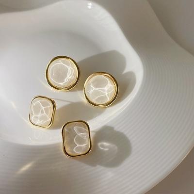 Modische Metall Ohrstecker mit unregelmäßigen Resin-Elementen für Damen, Vintage Elegant Geometrisch Quadratische Ohrringe Hochzeitsparty Schmuck