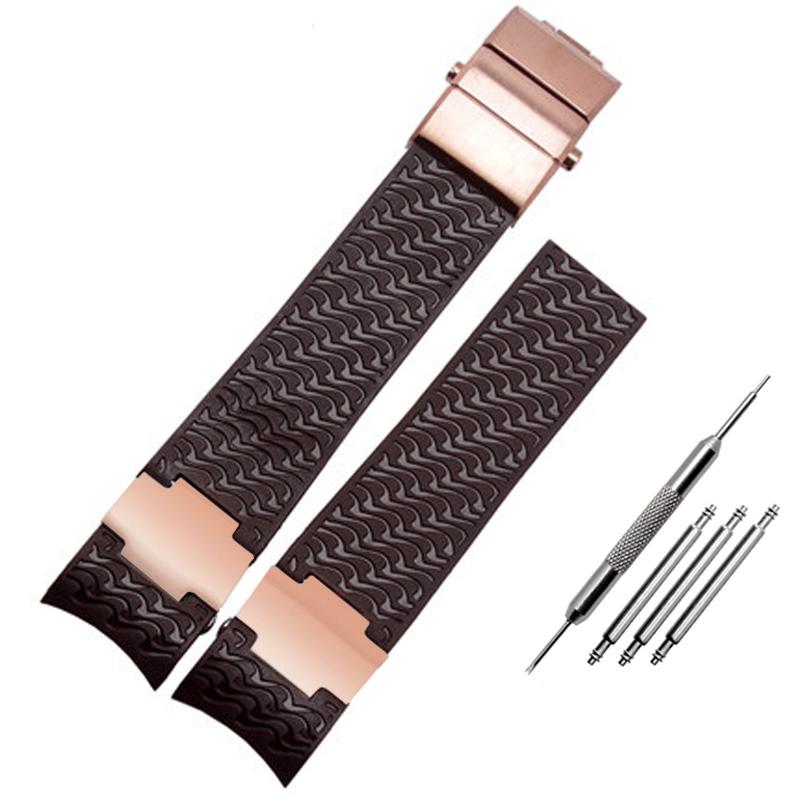Silicone Rubber Watchband 22mm Curved for Ulysse Nardin DIVER 263 Strap Black Brown Blue 25*12mm Raised Waterproof Watch Band